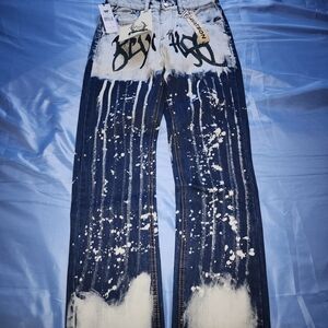 WATSON MWN'S EMBROIDERED REVENGE ACID WASH BLEACHED DENIM JEANS SIZE 30W/32L NEW
